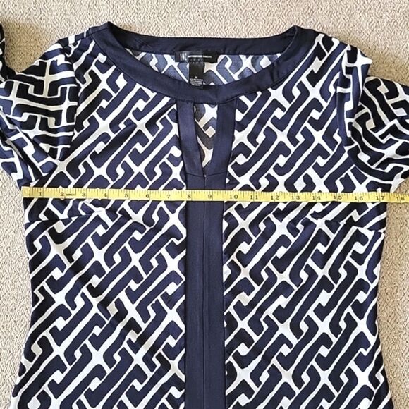 INC International Concepts Navy and White Geo Long Sleeve Stretch Dress - Medium - Picture 6 of 16